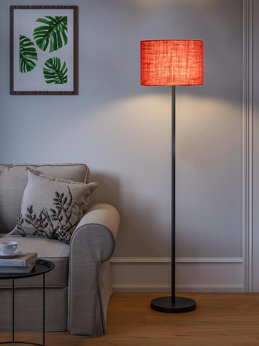 Pink Jute Drum Shade with Iron Floor lamp with Wood Base for Decoration/Office/Home/Gifting/Study .-(12x12x58.5 Inches)