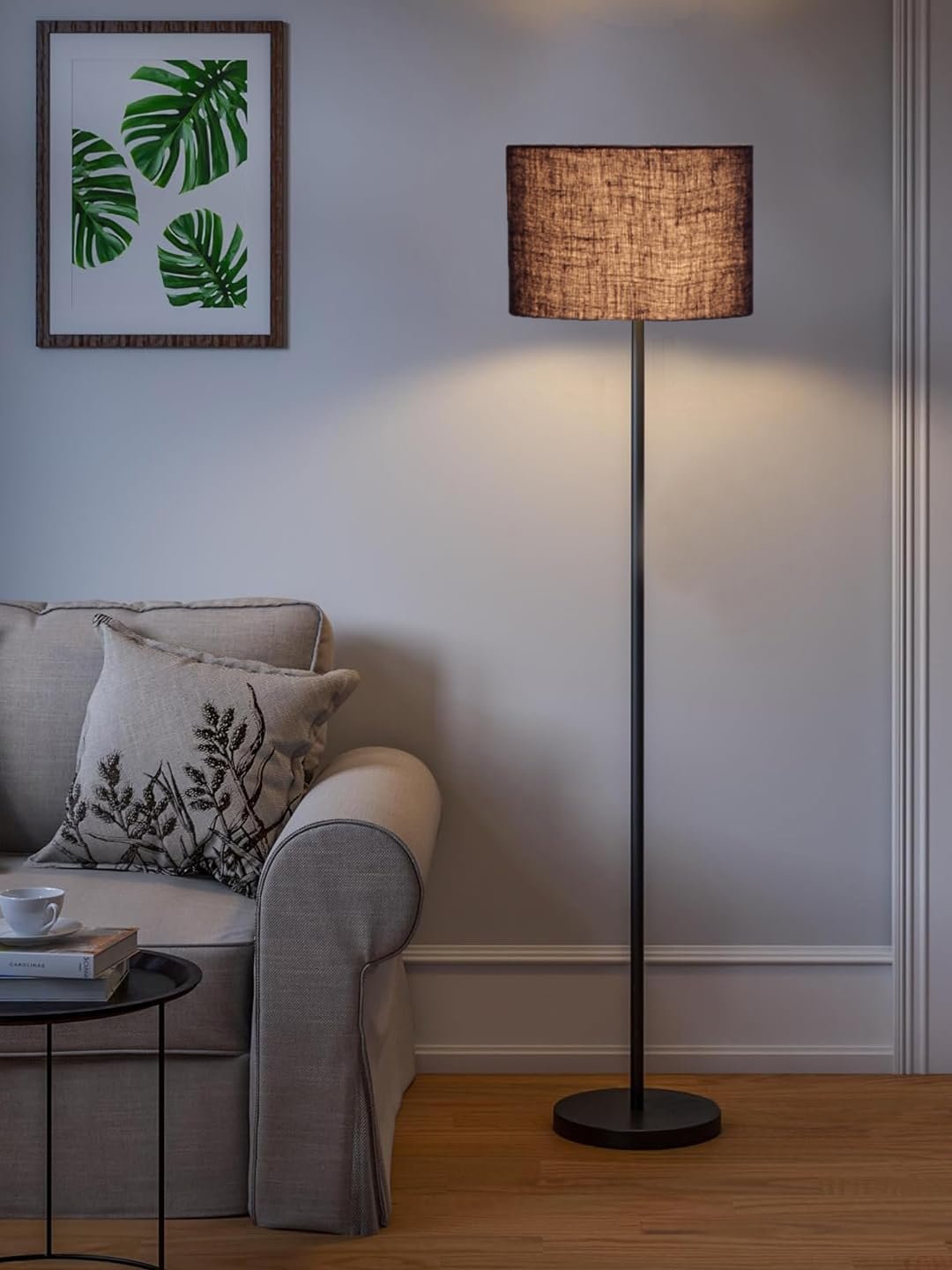 Blue Jute Drum Shade with Iron Floor lamp with Wood Base for Decoration/Office/Home/Gifting/Study .-(12x12x58.5 Inches)