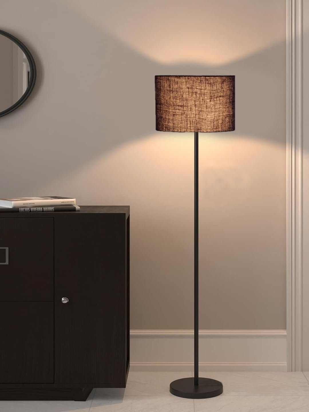 Blue Jute Drum Shade with Iron Floor lamp with Wood Base for Decoration/Office/Home/Gifting/Study .-(12x12x58.5 Inches)