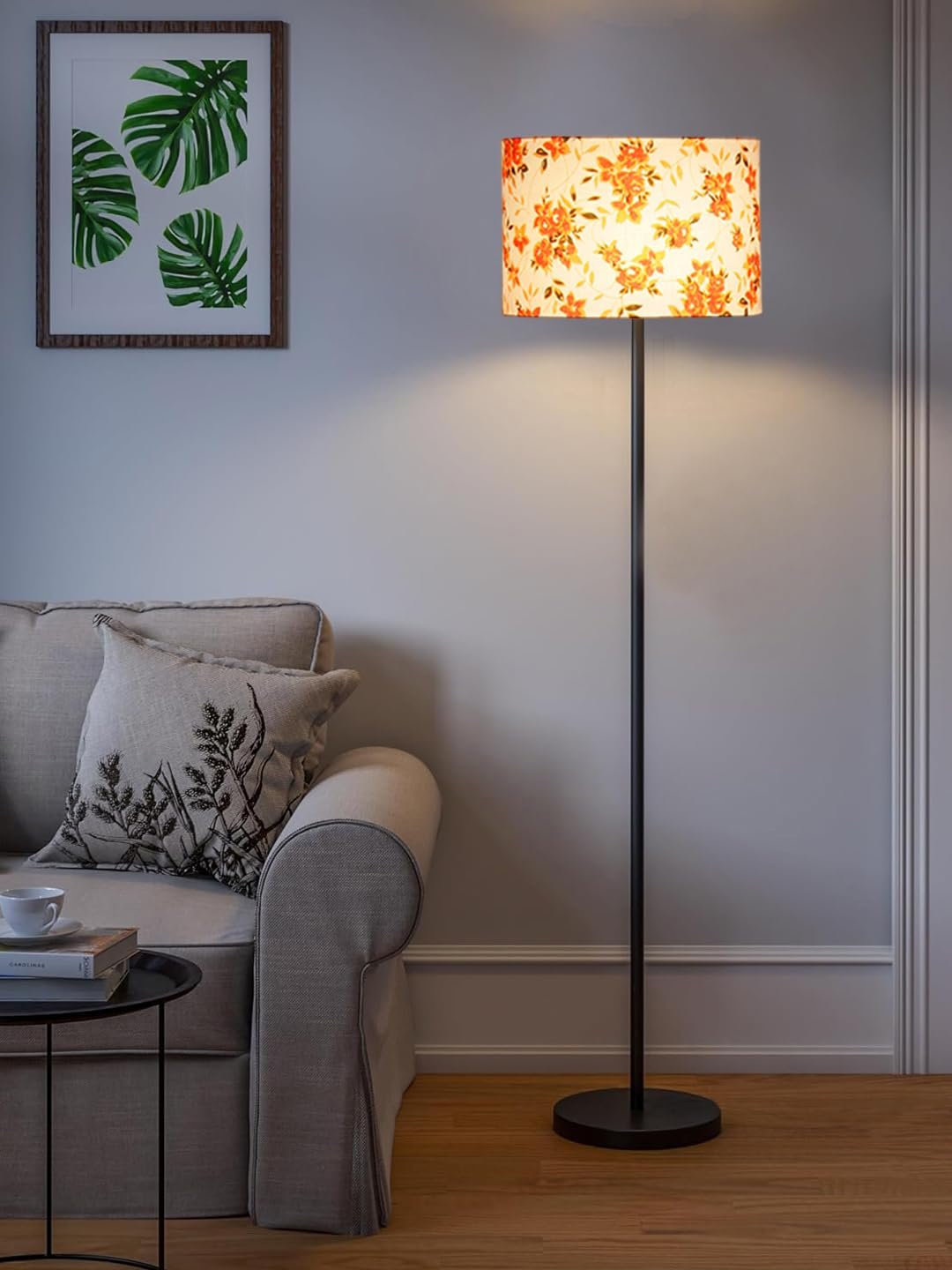 Multicolor Cotton Cotton Drum Shade with Iron Floor lamp with Wood Base for Decoration/Office/Home/Gifting/Study .-(12x12x58.5 Inches)-2
