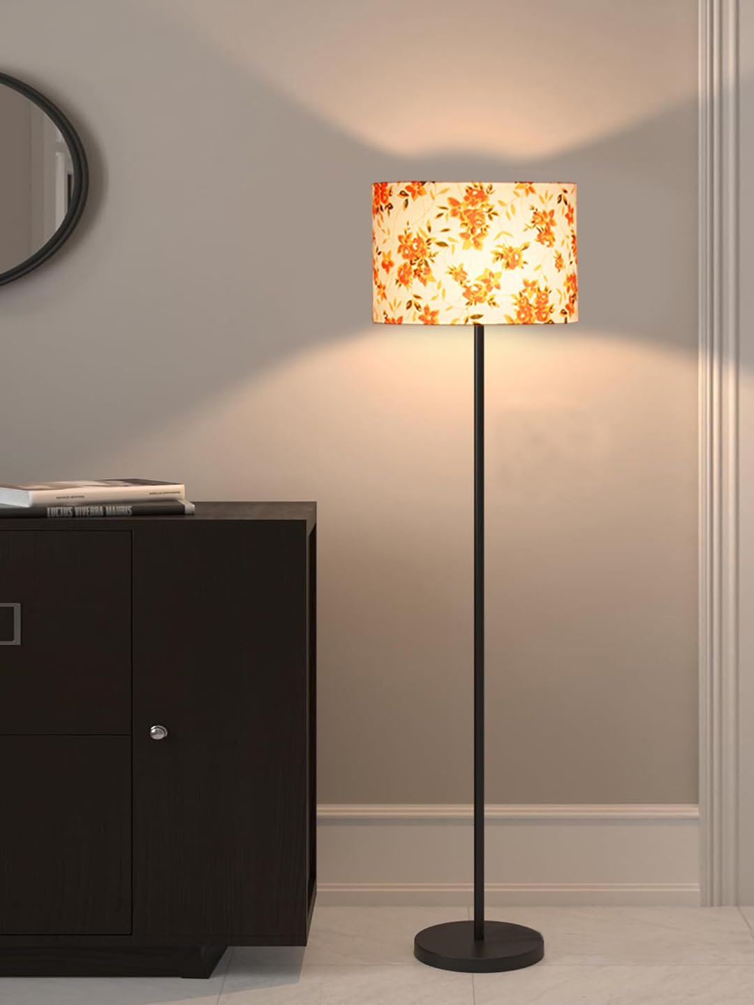 Multicolor Cotton Cotton Drum Shade with Iron Floor lamp with Wood Base for Decoration/Office/Home/Gifting/Study .-(12x12x58.5 Inches)-2