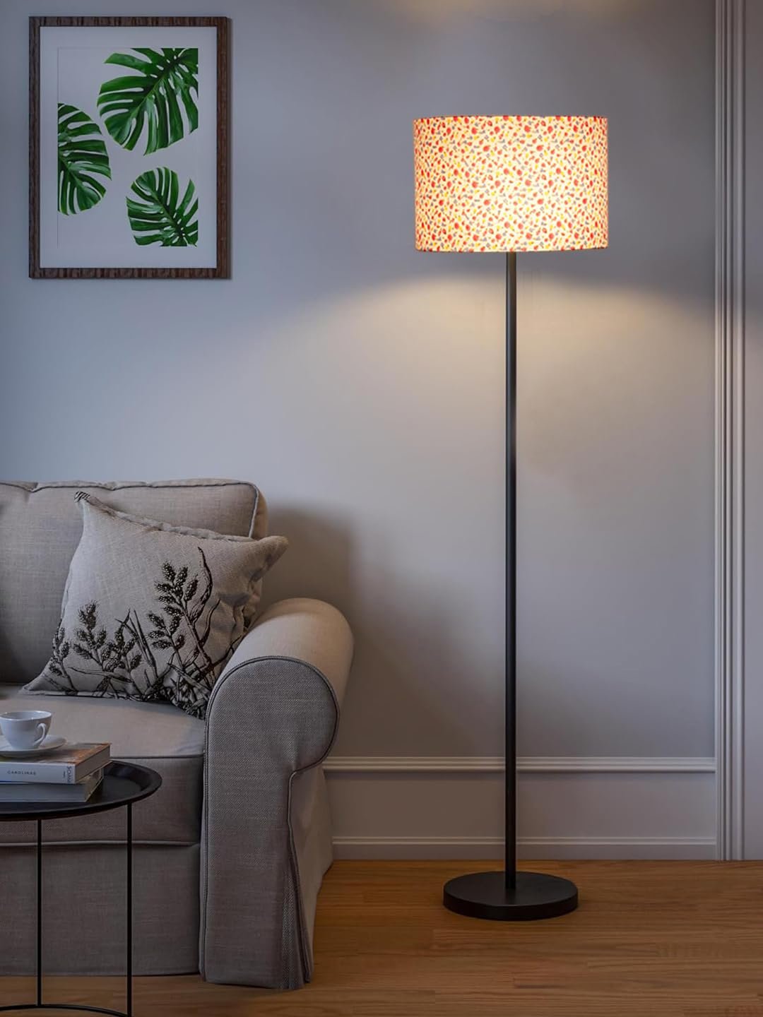 Multicolor Cotton Cotton Drum Shade with Iron Floor lamp with Wood Base for Decoration/Office/Home/Gifting/Study .-(12x12x58.5 Inches)-3