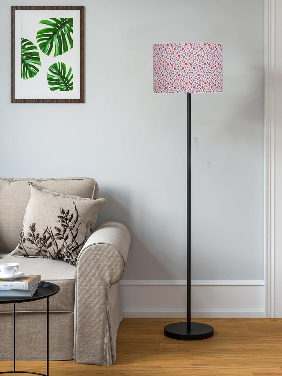Multicolor Cotton Cotton Drum Shade with Iron Floor lamp with Wood Base for Decoration/Office/Home/Gifting/Study .-(12x12x58.5 Inches)-3