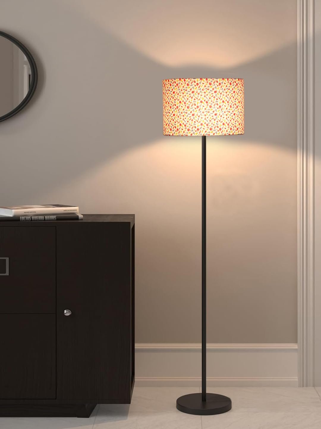 Multicolor Cotton Cotton Drum Shade with Iron Floor lamp with Wood Base for Decoration/Office/Home/Gifting/Study .-(12x12x58.5 Inches)-3