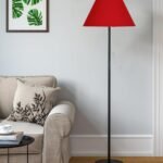 Red Cotton Conical Shade with Iron Floor lamp with Wood Base for Decoration/Office/Home/Gifting/Study .-(14x14x58.7 Inches)