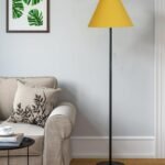 Yellow Cotton Conical Shade with Iron Floor lamp with Wood Base for Decoration/Office/Home/Gifting/Study .-(14x14x58.7 Inches)