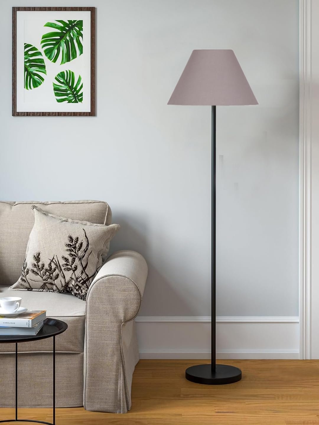 Grey Cotton Conical Shade with Iron Floor lamp with Wood Base for Decoration/Office/Home/Gifting/Study .-(14x14x58.7 Inches)