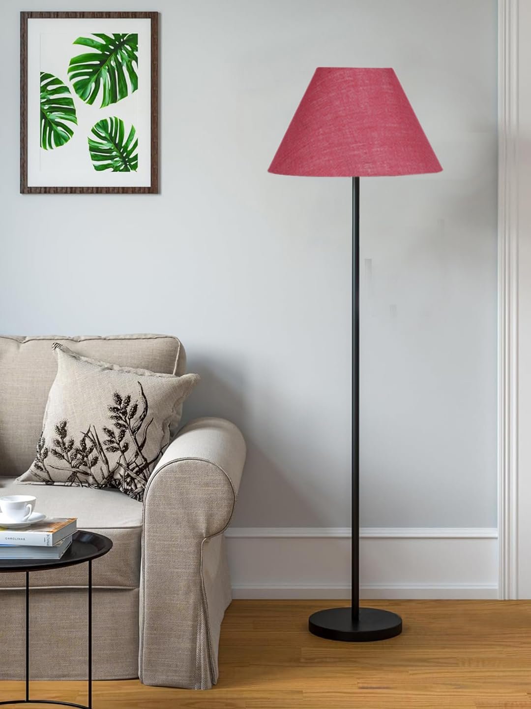 Pink Jute Conical Shade with Iron Floor lamp with Wood Base for Decoration/Office/Home/Gifting/Study .-(14x14x58.7 Inches)