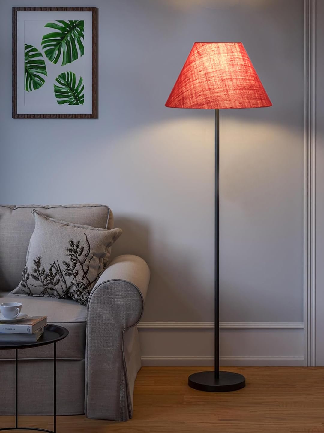 Pink Jute Conical Shade with Iron Floor lamp with Wood Base for Decoration/Office/Home/Gifting/Study .-(14x14x58.7 Inches)