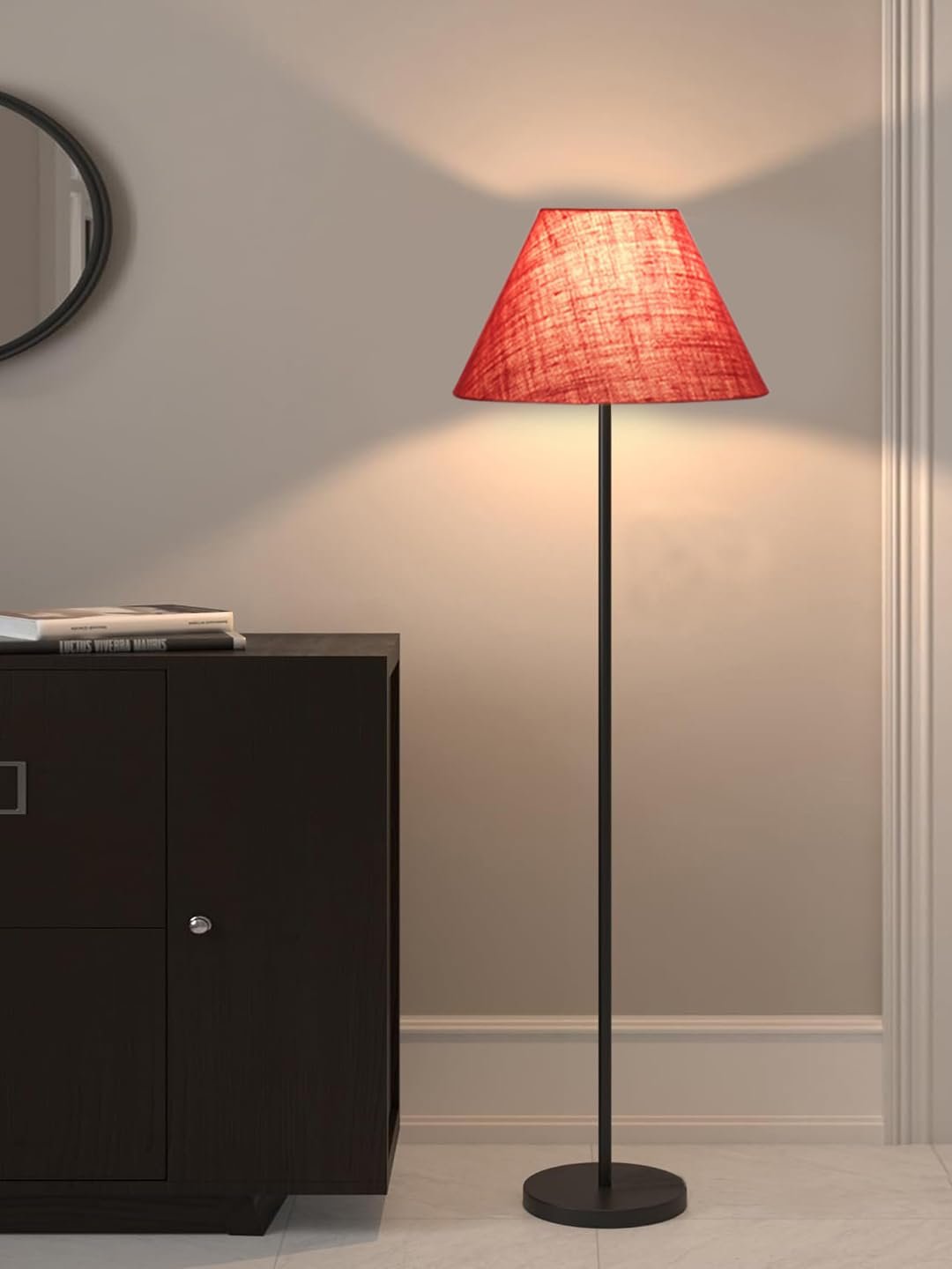 Pink Jute Conical Shade with Iron Floor lamp with Wood Base for Decoration/Office/Home/Gifting/Study .-(14x14x58.7 Inches)