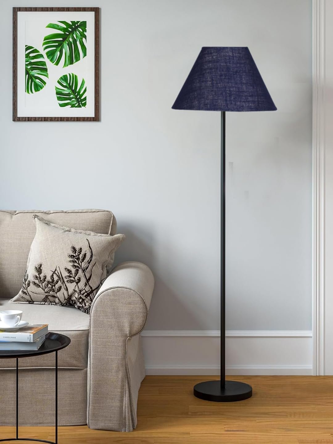 Blue Jute Conical Shade with Iron Floor lamp with Wood Base for Decoration/Office/Home/Gifting/Study .-(14x14x58.7 Inches)