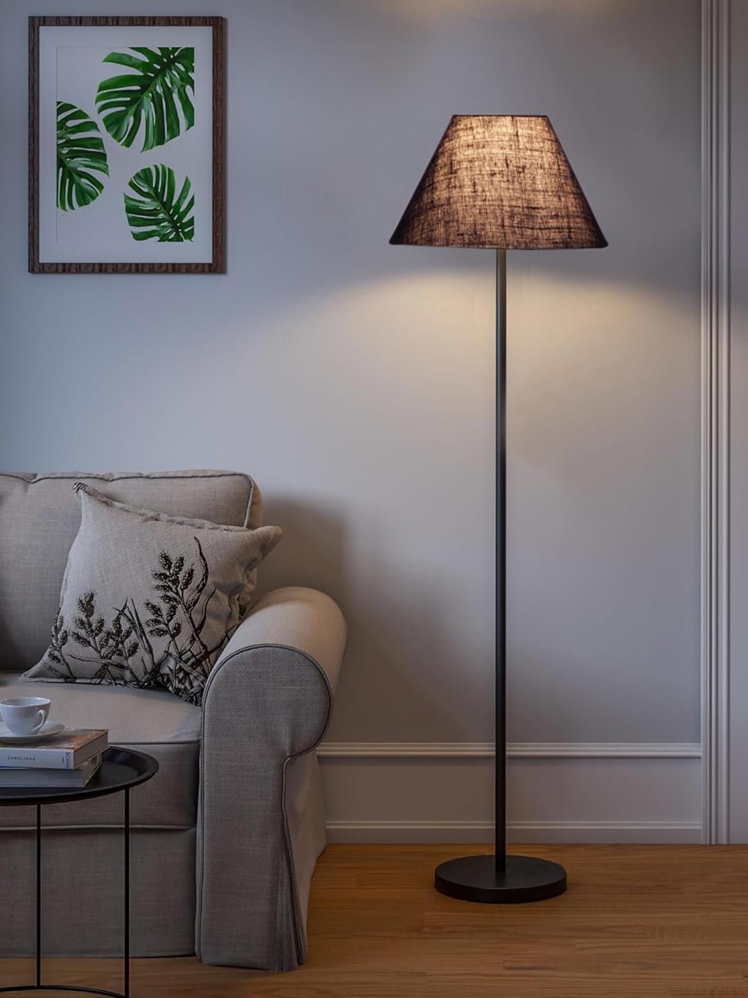 Blue Jute Conical Shade with Iron Floor lamp with Wood Base for Decoration/Office/Home/Gifting/Study .-(14x14x58.7 Inches)