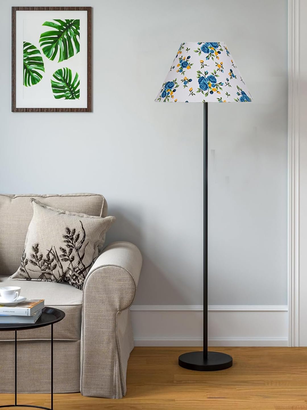 Multicolor Cotton Cotton Conical Shade with Iron Floor lamp with Wood Base for Decoration/Office/Home/Gifting/Study .-(14x14x58.7 Inches)-6