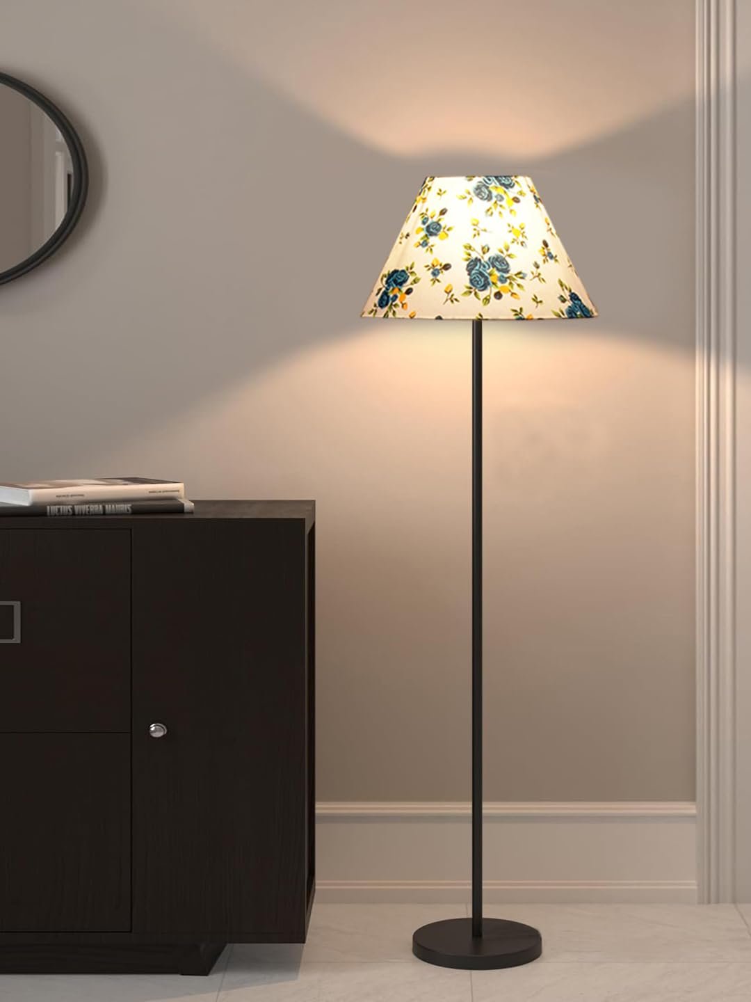 Multicolor Cotton Cotton Conical Shade with Iron Floor lamp with Wood Base for Decoration/Office/Home/Gifting/Study .-(14x14x58.7 Inches)-6