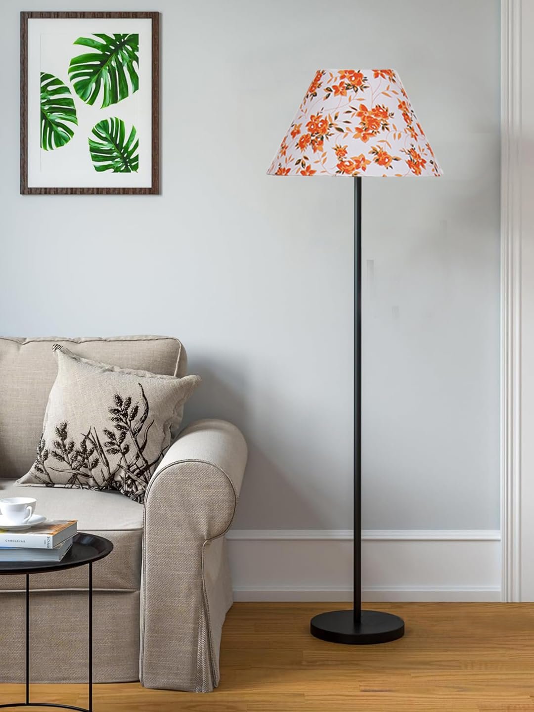 Multicolor Cotton Cotton Conical Shade with Iron Floor lamp with Wood Base for Decoration/Office/Home/Gifting/Study .-(14x14x58.7 Inches)-4