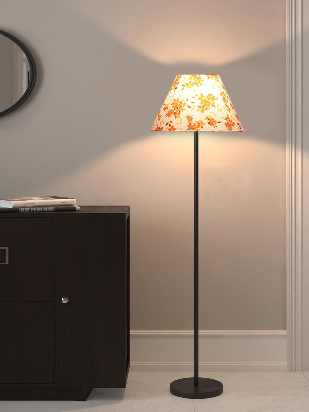 Multicolor Cotton Cotton Conical Shade with Iron Floor lamp with Wood Base for Decoration/Office/Home/Gifting/Study .-(14x14x58.7 Inches)-4