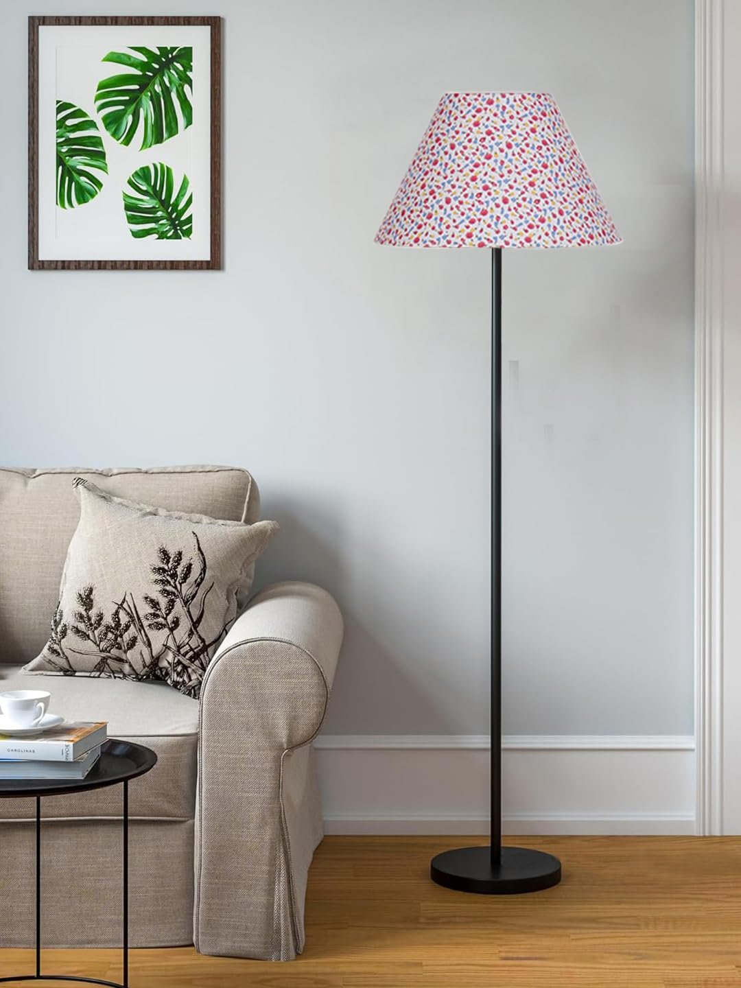 Multicolor Cotton Cotton Conical Shade with Iron Floor lamp with Wood Base for Decoration/Office/Home/Gifting/Study .-(14x14x58.7 Inches)-5