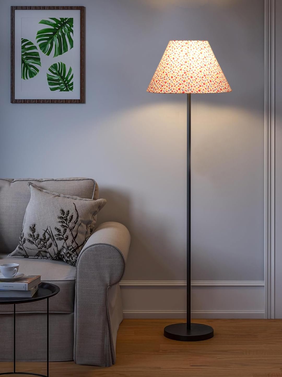 Multicolor Cotton Cotton Conical Shade with Iron Floor lamp with Wood Base for Decoration/Office/Home/Gifting/Study .-(14x14x58.7 Inches)-5