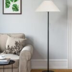 Off-White Cotton Coolie Shade with Iron Floor lamp with Wood Base for Decoration/Office/Home/Gifting/Study .-(13x13x55.7 Inches)