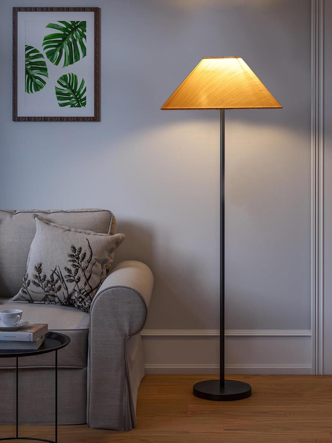 Off-White Cotton Coolie Shade with Iron Floor lamp with Wood Base for Decoration/Office/Home/Gifting/Study .-(13x13x55.7 Inches)