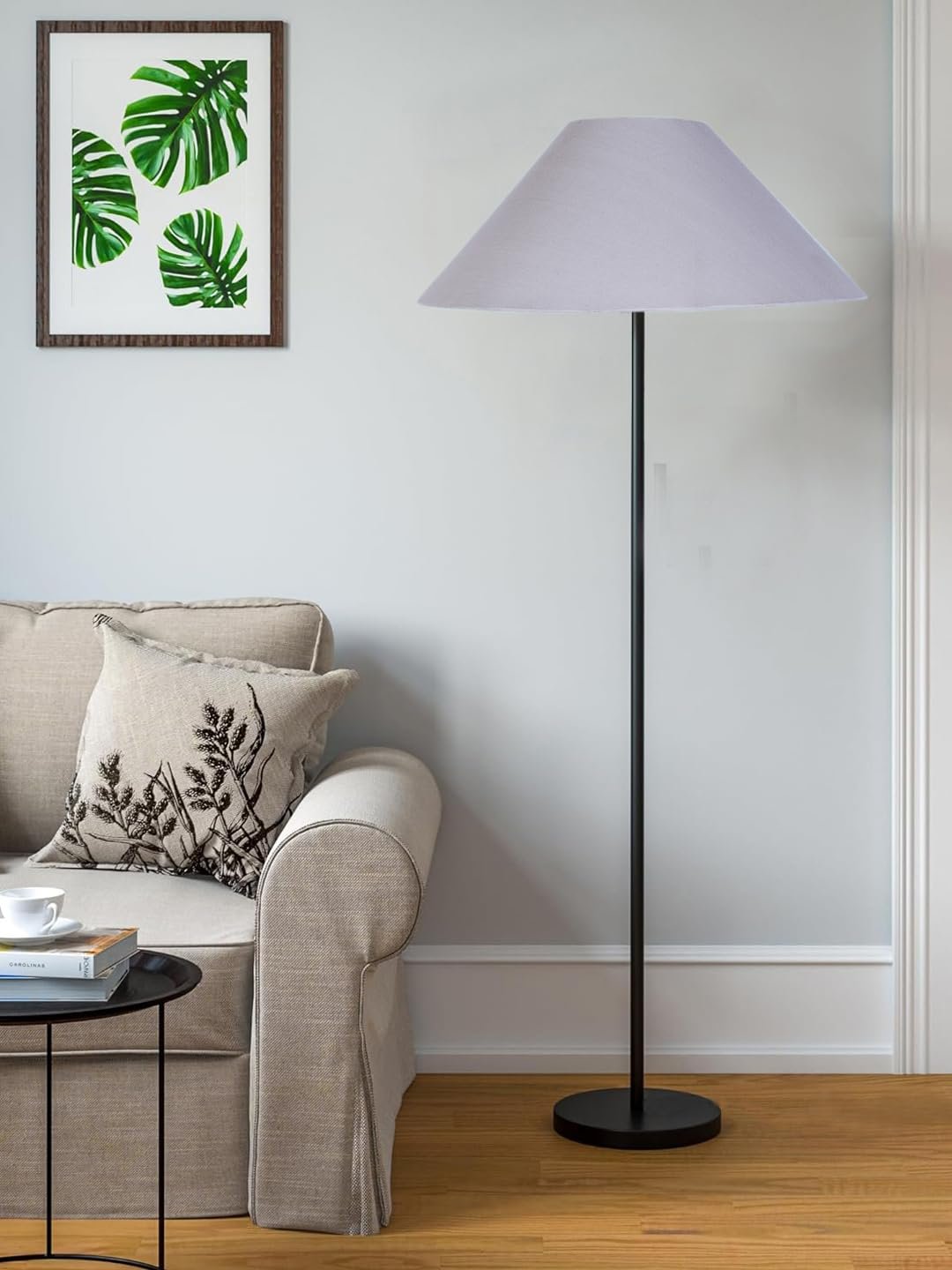 Grey Cotton Coolie Shade Floor lamp with Black Wood Base for Decoration/Office/Home/Gifting/Study (13x13x55.7 Inches)