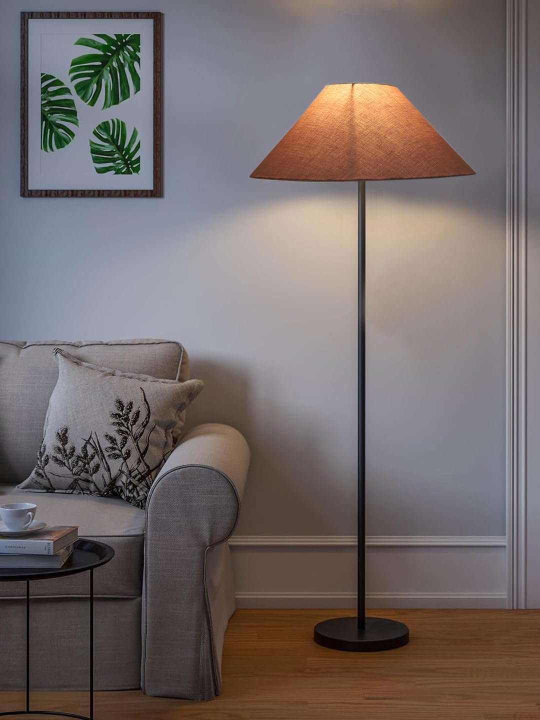 Grey Cotton Coolie Shade Floor lamp with Black Wood Base for Decoration/Office/Home/Gifting/Study (13x13x55.7 Inches)