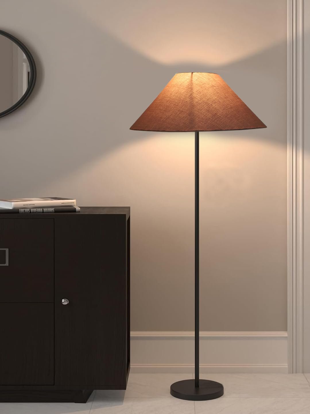 Grey Cotton Coolie Shade Floor lamp with Black Wood Base for Decoration/Office/Home/Gifting/Study (13x13x55.7 Inches)