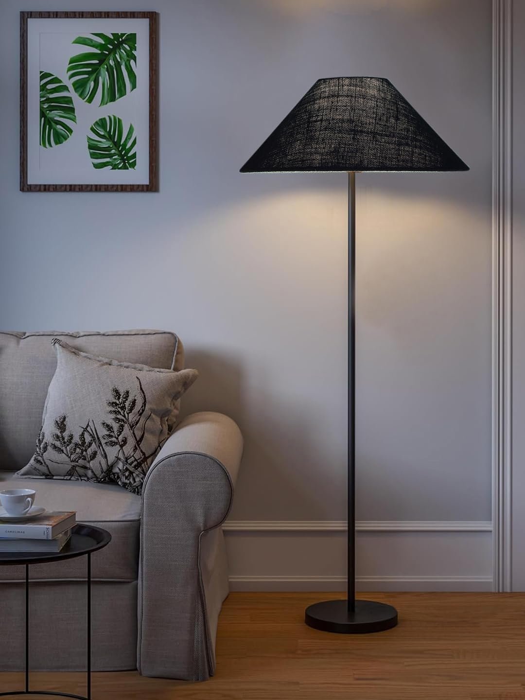 Blue Jute Coolie Shade Floor lamp with Black Wood Base for Decoration/Office/Home/Gifting/Study .(Multicolor, Cotton) 34