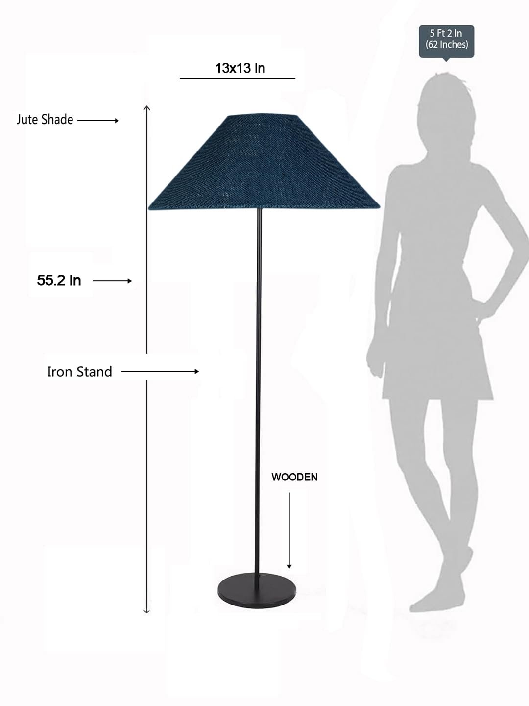 Blue Jute Coolie Shade Floor lamp with Black Wood Base for Decoration/Office/Home/Gifting/Study .(Multicolor, Cotton) 34
