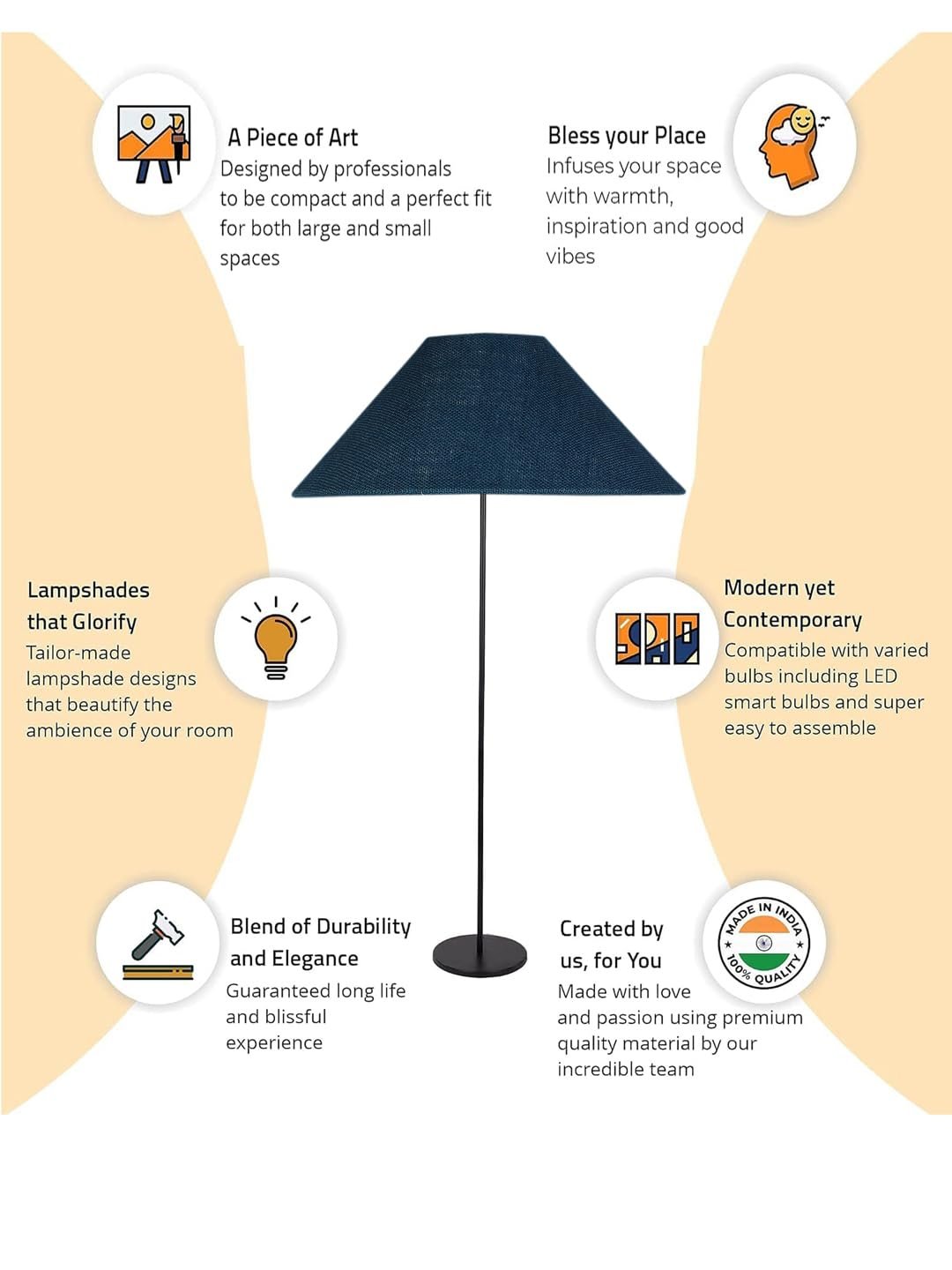 Blue Jute Coolie Shade Floor lamp with Black Wood Base for Decoration/Office/Home/Gifting/Study .(Multicolor, Cotton) 34