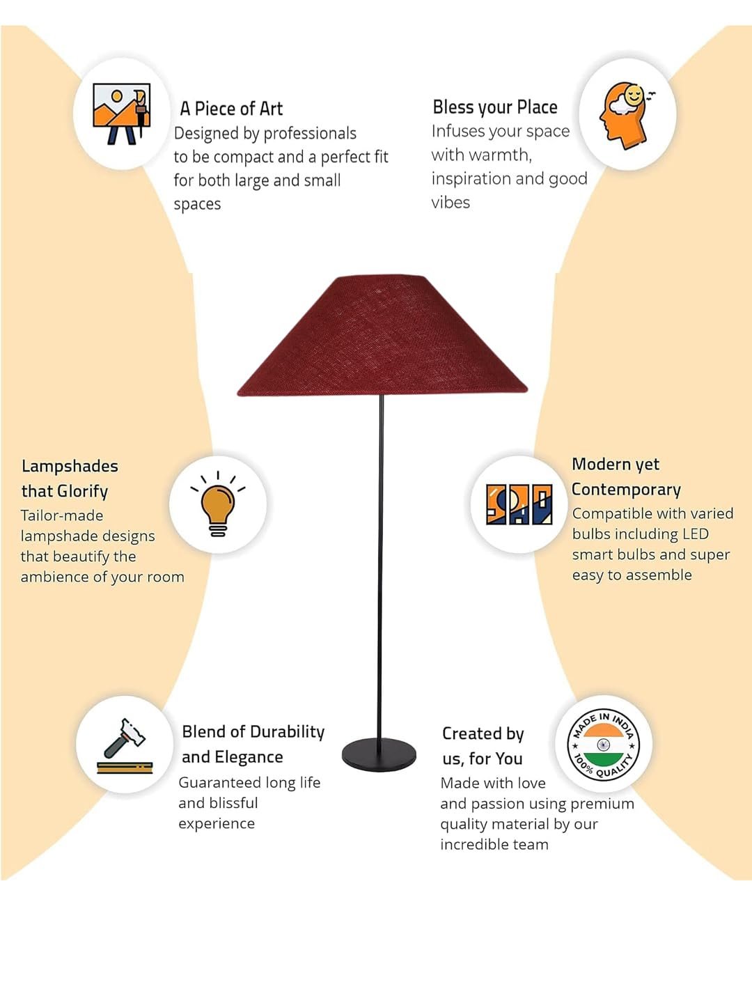 Maroon Jute Coolie Shade Floor lamp with Black Wood Base for Decoration/Office/Home/Gifting/Study .(13x13x55.7 Inches)