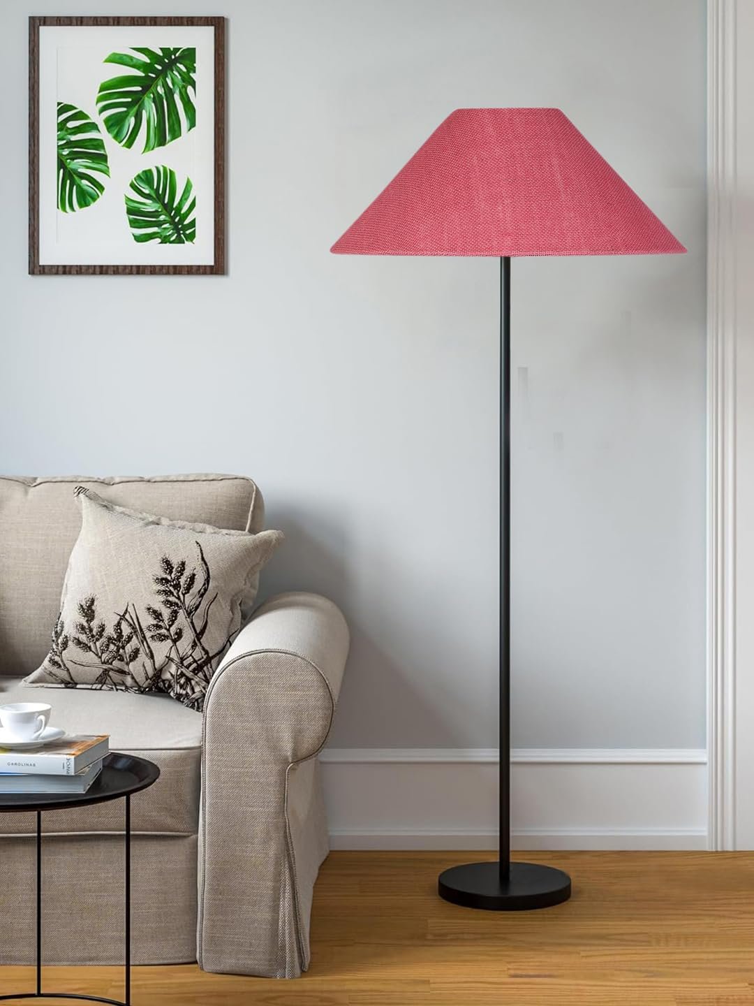 Pink Jute Coolie Shade Floor lamp with Black Wood Base for Decoration/Office/Home/Gifting/Study .(Multicolor, Cotton) 34