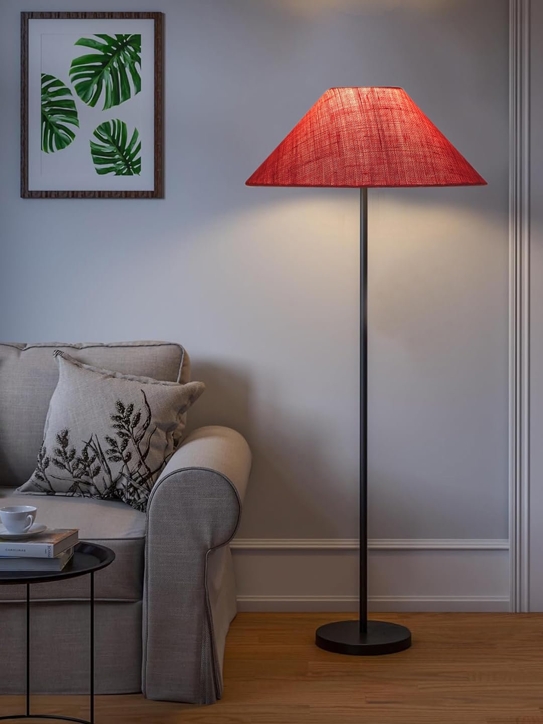 Pink Jute Coolie Shade Floor lamp with Black Wood Base for Decoration/Office/Home/Gifting/Study .(Multicolor, Cotton) 34