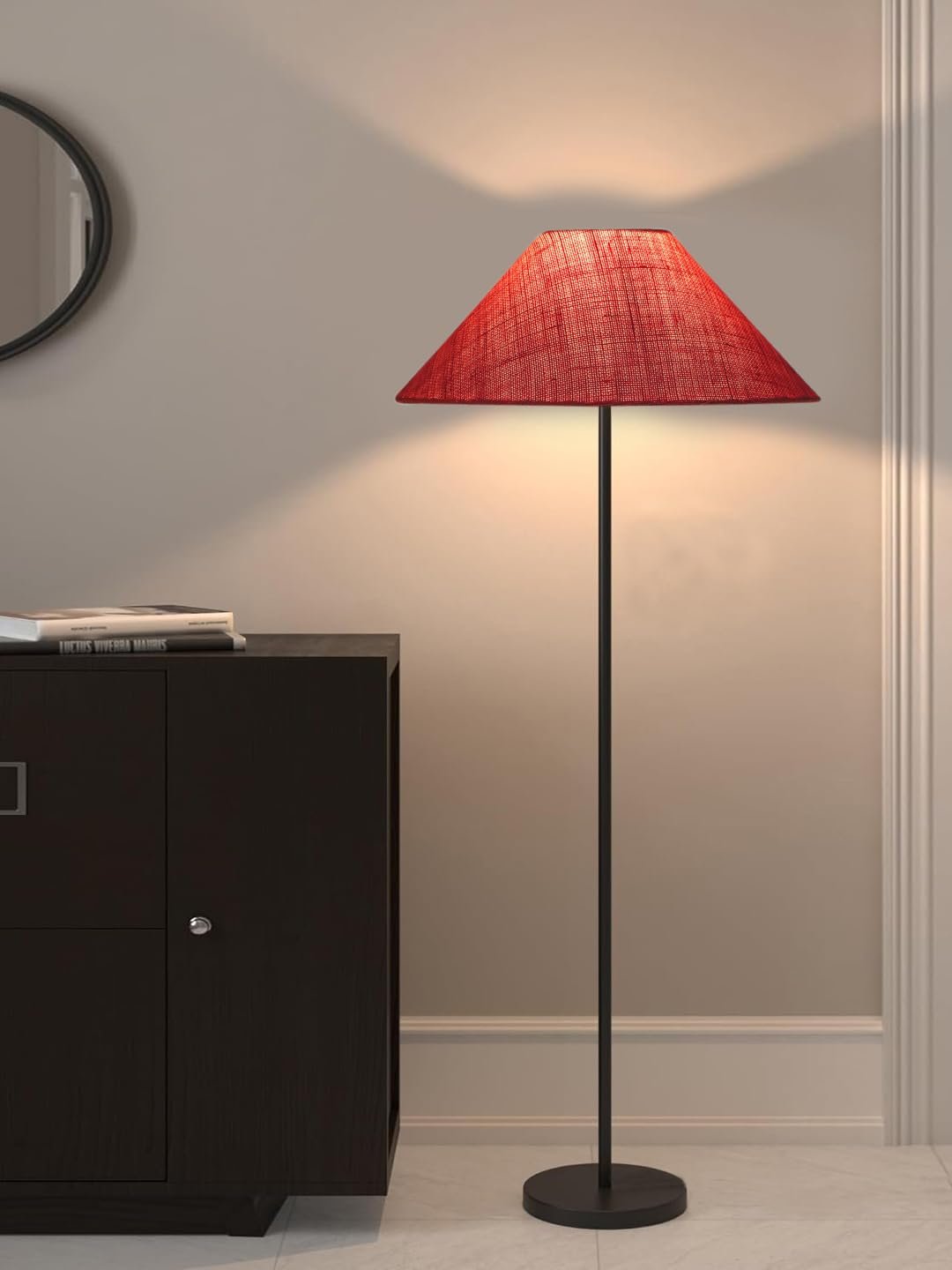 Pink Jute Coolie Shade Floor lamp with Black Wood Base for Decoration/Office/Home/Gifting/Study .(Multicolor, Cotton) 34