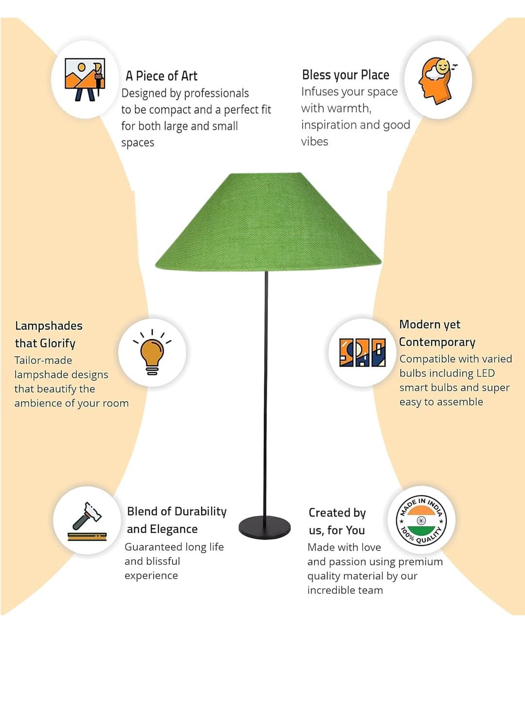 Green Jute Coolie Shade Floor lamp with Black Wood Base for Decoration/Office/Home/Gifting/Study .(13x13x55.7 Inches)