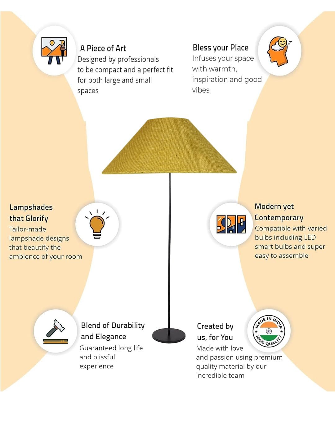 Yellow Jute Coolie Shade Floor lamp with Black Wood Base for Decoration/Office/Home/Gifting/Study .(13x13x55.7 Inches)