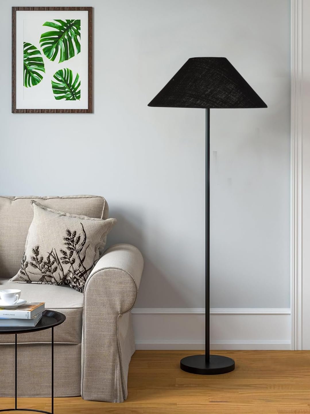 Black Jute Coolie Shade Floor lamp with Black Wood Base for Decoration/Office/Home/Gifting/Study .(13x13x55.7 Inches)