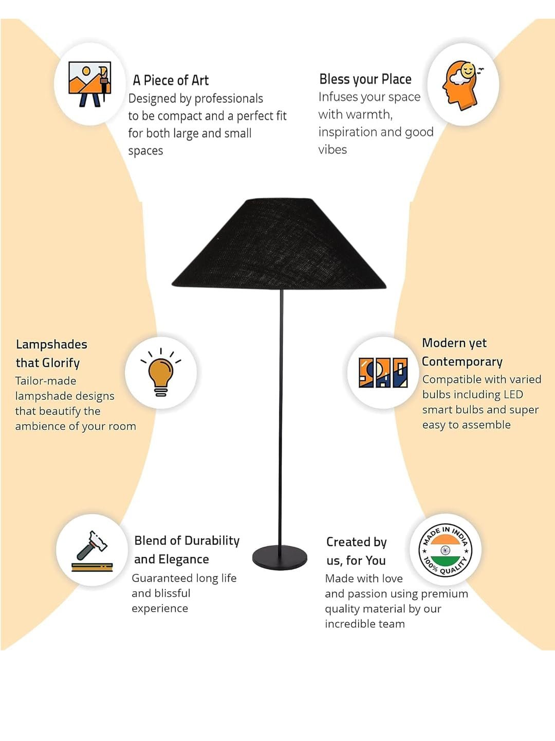 Black Jute Coolie Shade Floor lamp with Black Wood Base for Decoration/Office/Home/Gifting/Study .(13x13x55.7 Inches)