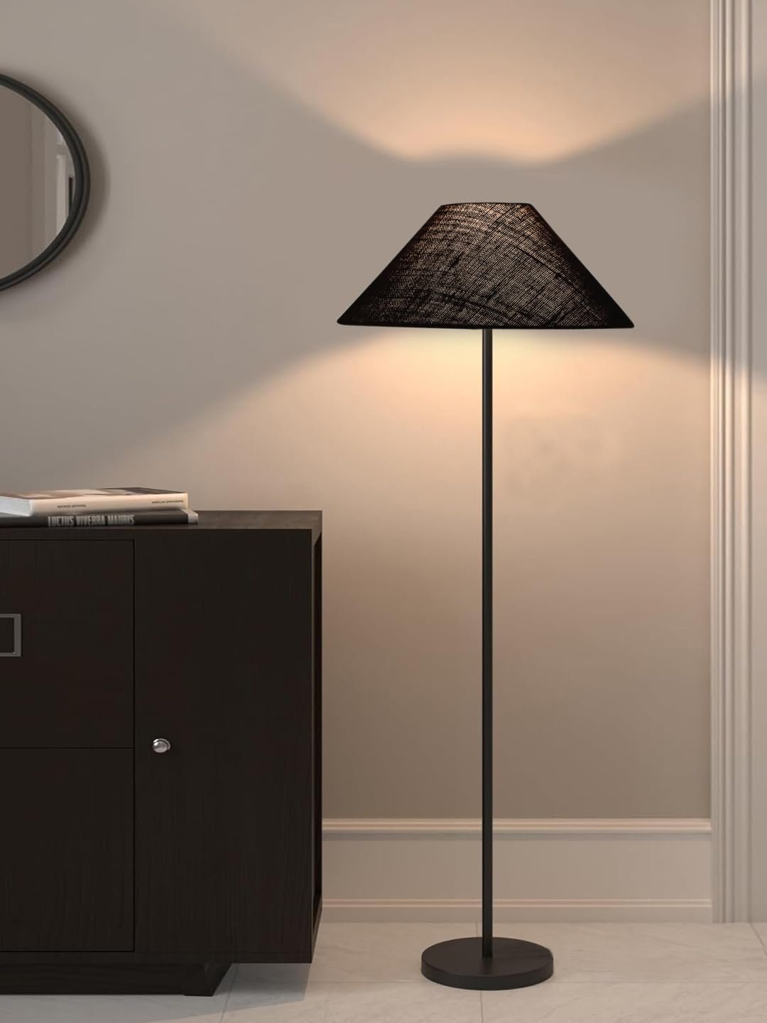 Black Jute Coolie Shade Floor lamp with Black Wood Base for Decoration/Office/Home/Gifting/Study .(13x13x55.7 Inches)