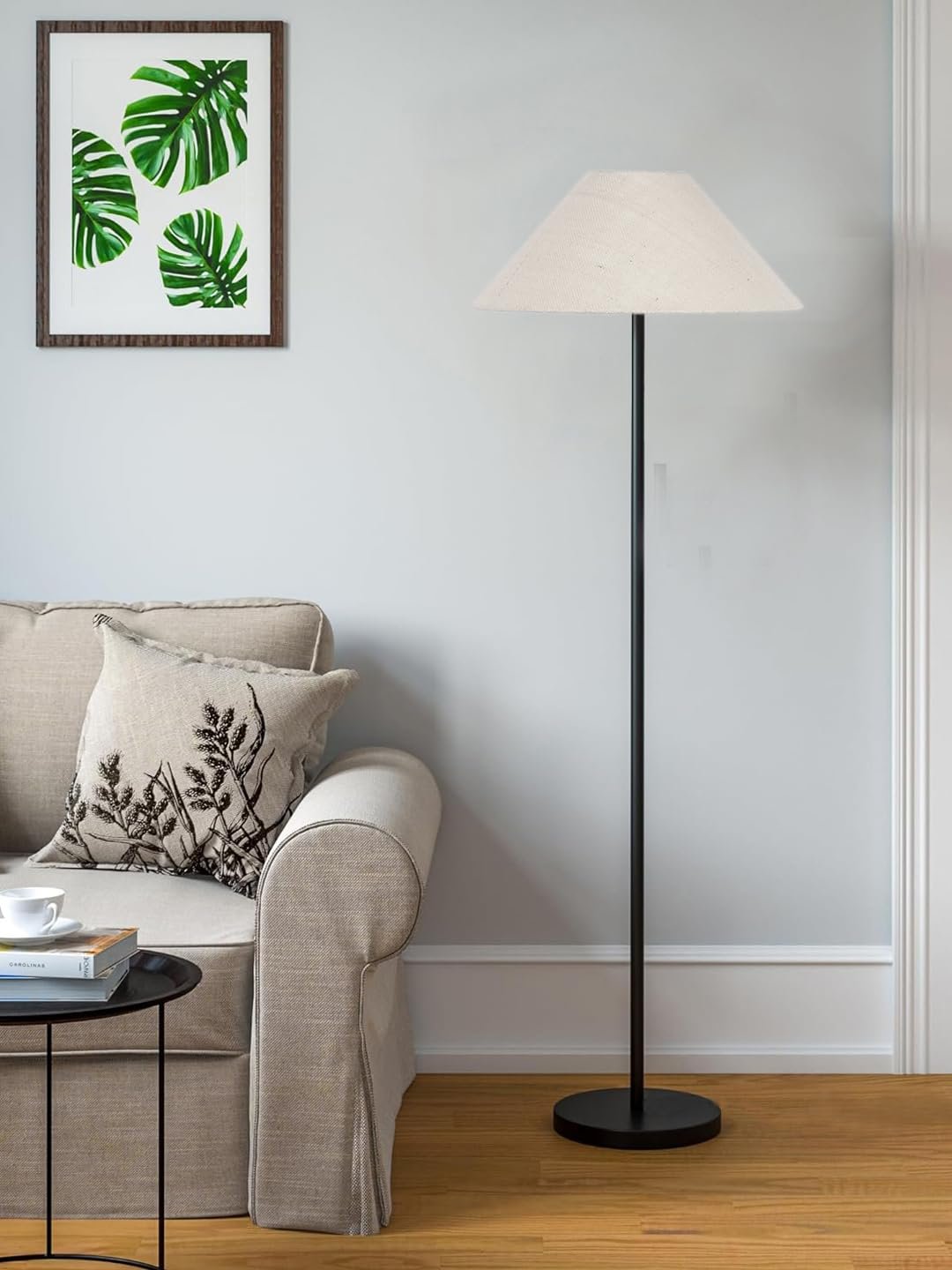 White Jute Coolie Shade Floor lamp with Black Wood Base for Decoration/Office/Home/Gifting/Study .(13x13x55.7 Inches)