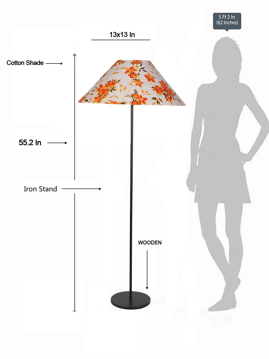 Multicolor Coolie Cotton Shade Floor lamp with Black Wood Base for Decoration/Office/Home/Gifting/Study .(13x13x55.7 inches)-7