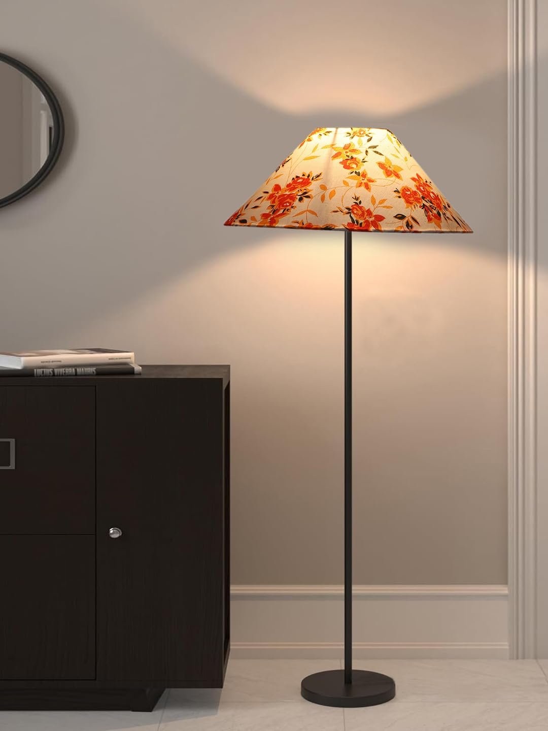 Multicolor Coolie Cotton Shade Floor lamp with Black Wood Base for Decoration/Office/Home/Gifting/Study .(13x13x55.7 inches)-7