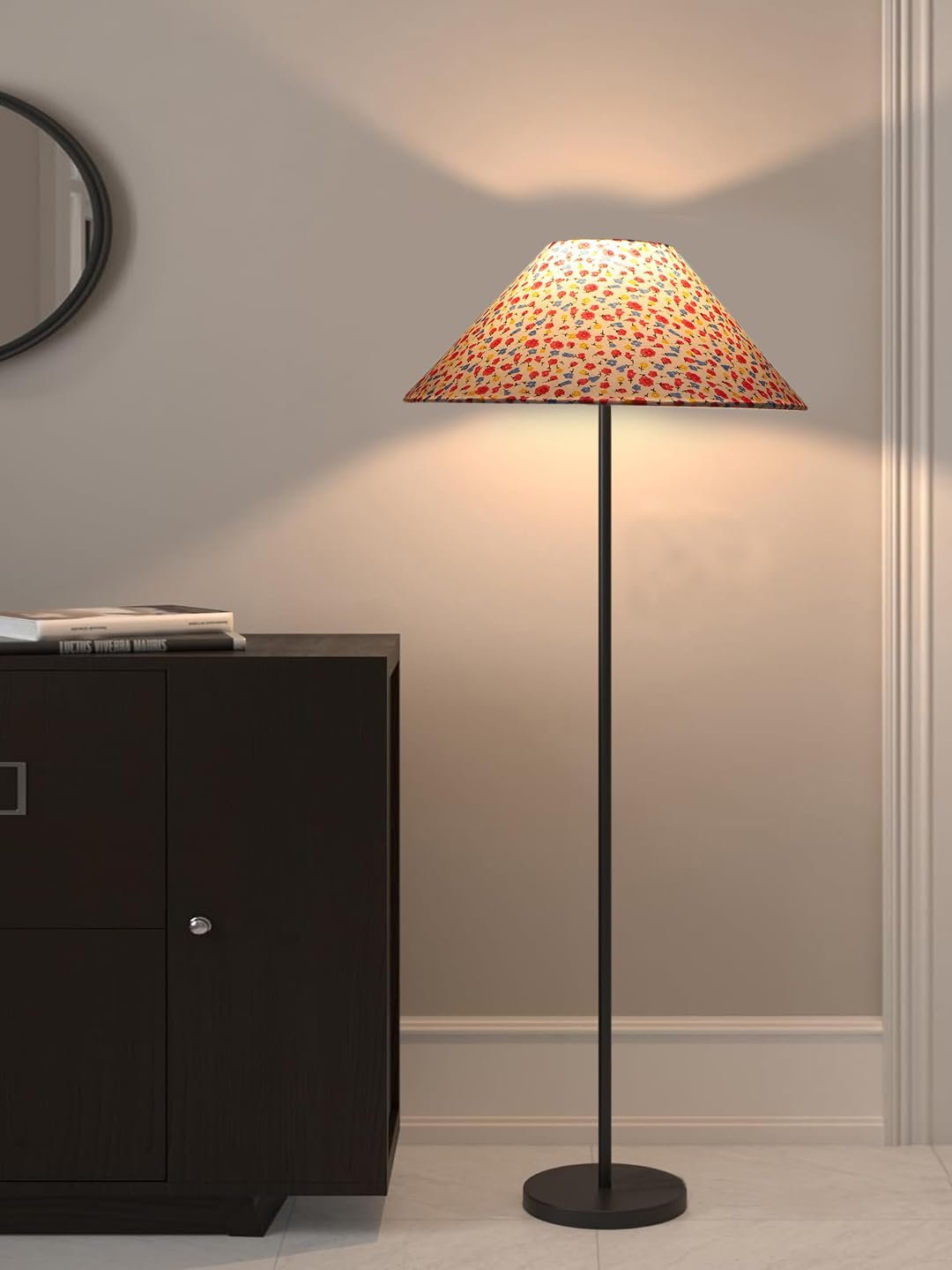 Multicolor Coolie Cotton Shade Floor lamp with Black Wood Base for Decoration/Office/Home/Gifting/Study .(13x13x55.7 inches)-8