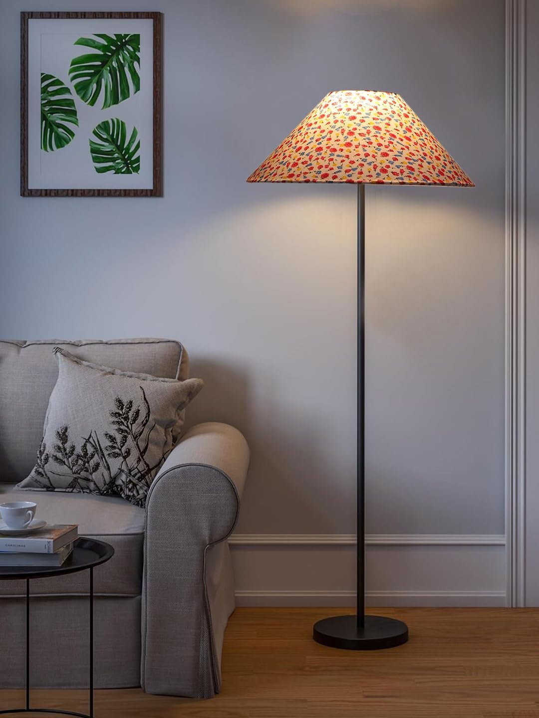 Multicolor Coolie Cotton Shade Floor lamp with Black Wood Base for Decoration/Office/Home/Gifting/Study .(13x13x55.7 inches)-8