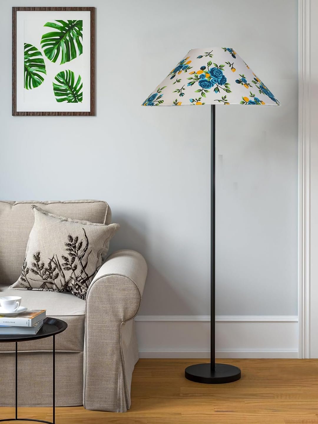 Multicolor Coolie Cotton Shade Floor lamp with Black Wood Base for Decoration/Office/Home/Gifting/Study .(13x13x55.7 inches)