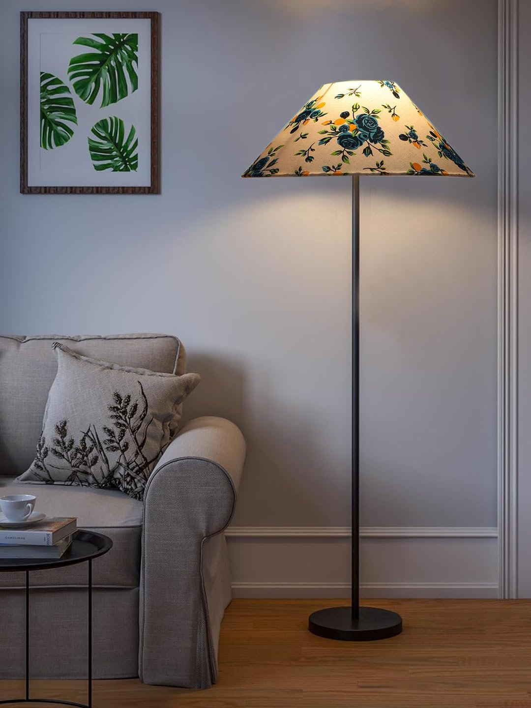 Multicolor Coolie Cotton Shade Floor lamp with Black Wood Base for Decoration/Office/Home/Gifting/Study .(13x13x55.7 inches)