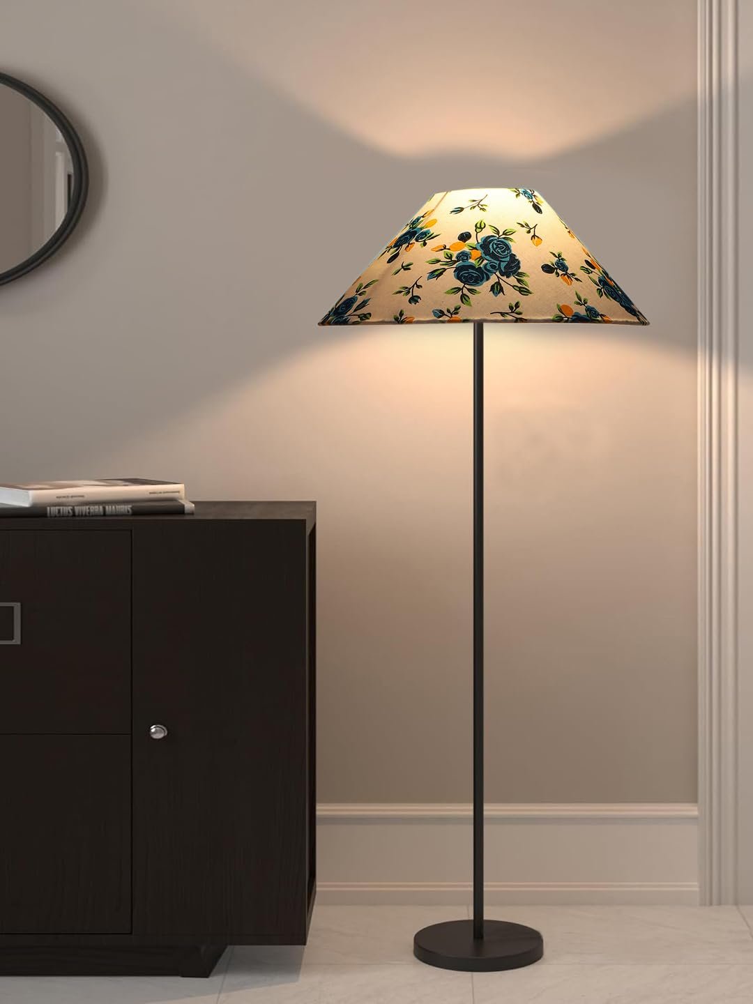 Multicolor Coolie Cotton Shade Floor lamp with Black Wood Base for Decoration/Office/Home/Gifting/Study .(13x13x55.7 inches)