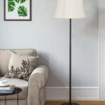 Off White Khadi Cotton Cylindrical Shade Floor lamp with Black Wood Base for Decoration/Office/Home/Gifting/Study-(12x12x59.2 inches)