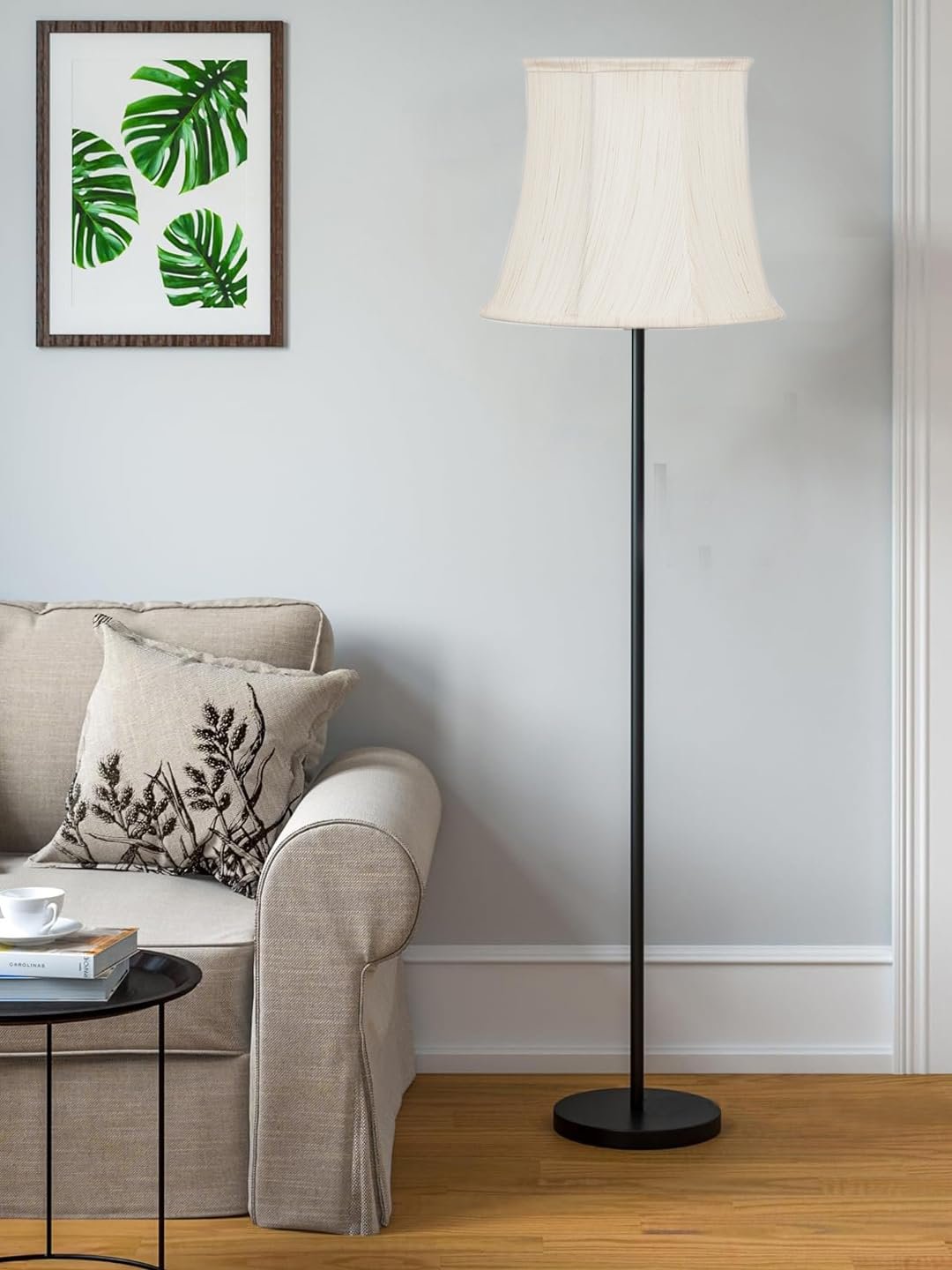 Off White Khadi Cotton Cylindrical Shade Floor lamp with Black Wood Base for Decoration/Office/Home/Gifting/Study-(12x12x59.2 inches)