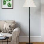 Off White Cotton Curtain Pleated Cotton Shade Floor lamp with Black Wood Base for Decoration/Office/Home/Gifting/Study-(12x12x56.7 inches)